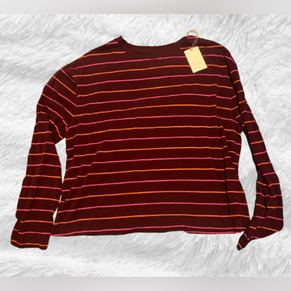 NWT A New Day long sleeve, striped t-shirt, maroon, size XL